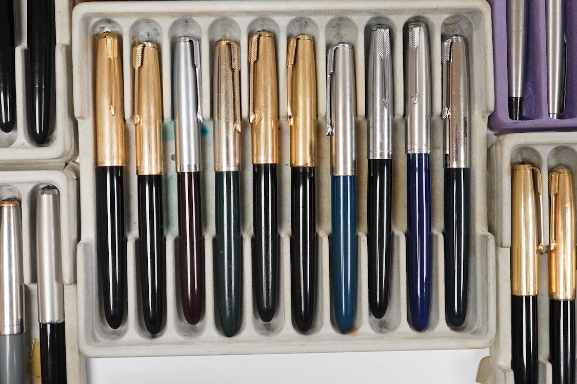 A large collection of Parker 51 pens and pencils, plus other Parkers, some incomplete